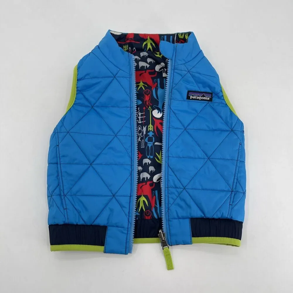 Patagonia Reversible Puffer Vest‎ 12-18 Months Blue Animals Style 60200